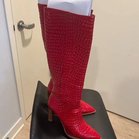 Vince Camuto Cherry Red boots 4” stacked heel - Picture 3 of 4